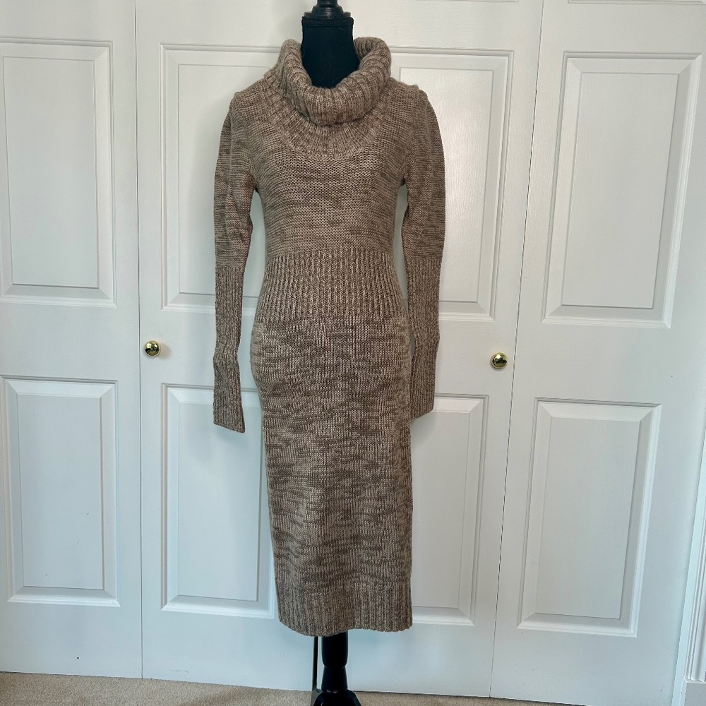 Moda International Brown & Cream Sweater Dress with Cowl Neck Size M